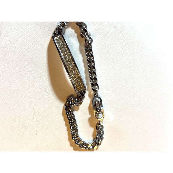 Christian Dior Silver-Tone Chain Bracelet With Crystal Embellished Bar & Secure - Picture 7 of 11